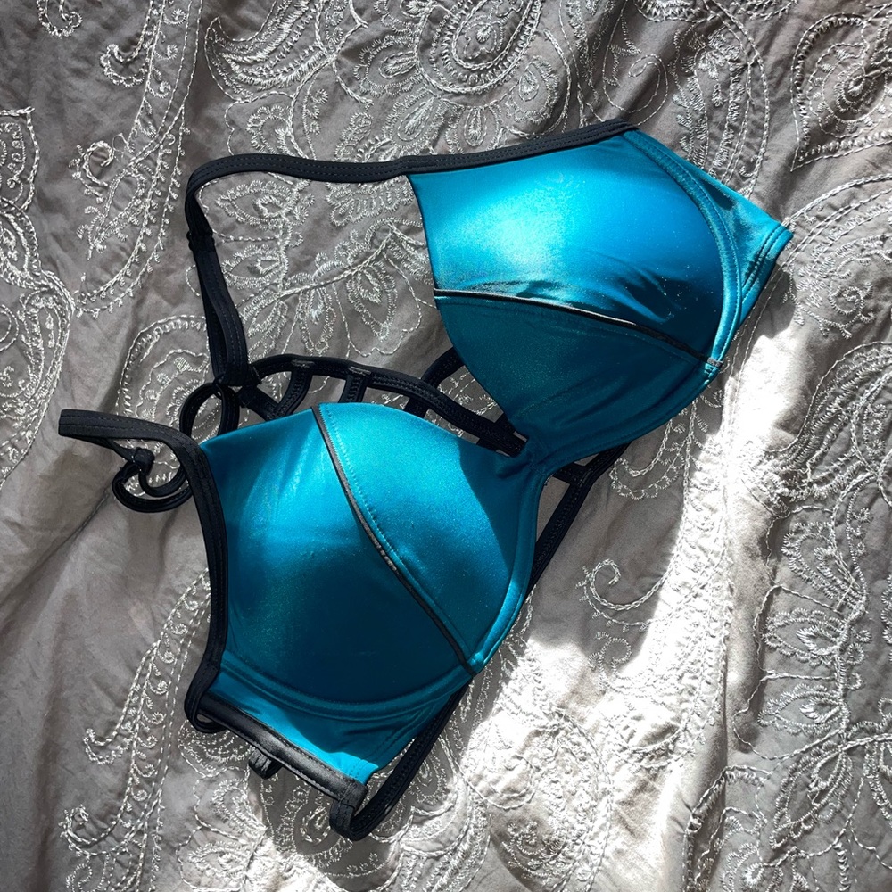 PINK Teal Cageback Bikink Top